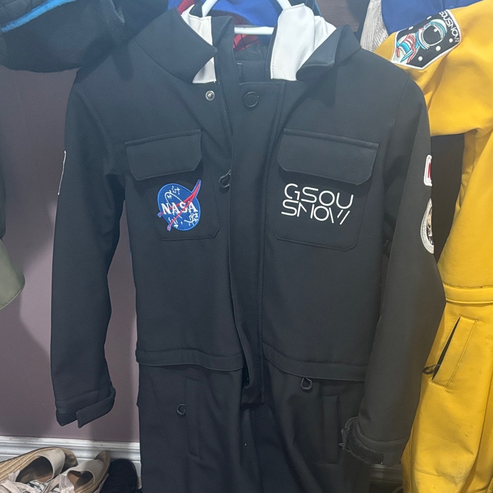 Gsou Snow Kids Black Raincoat with NASA Emblem